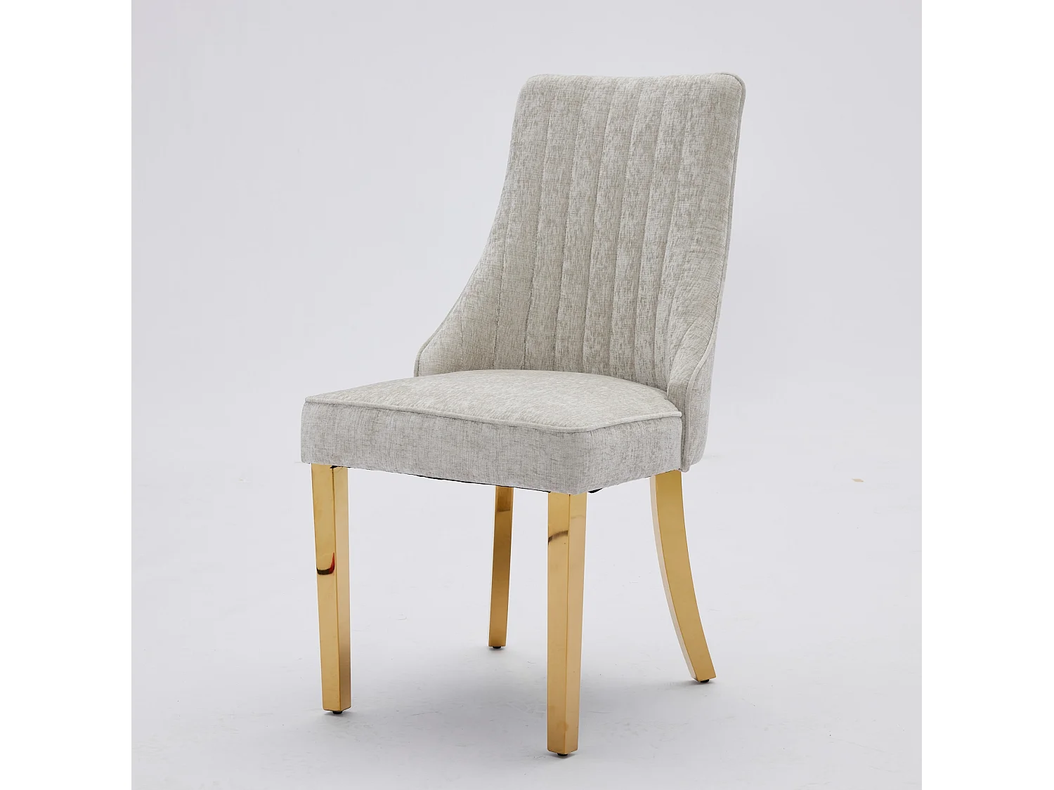 Lot de 2 chaises de salle à manger rembourrées en chenille avec dossier haut et pieds plaqués acier doré, beige