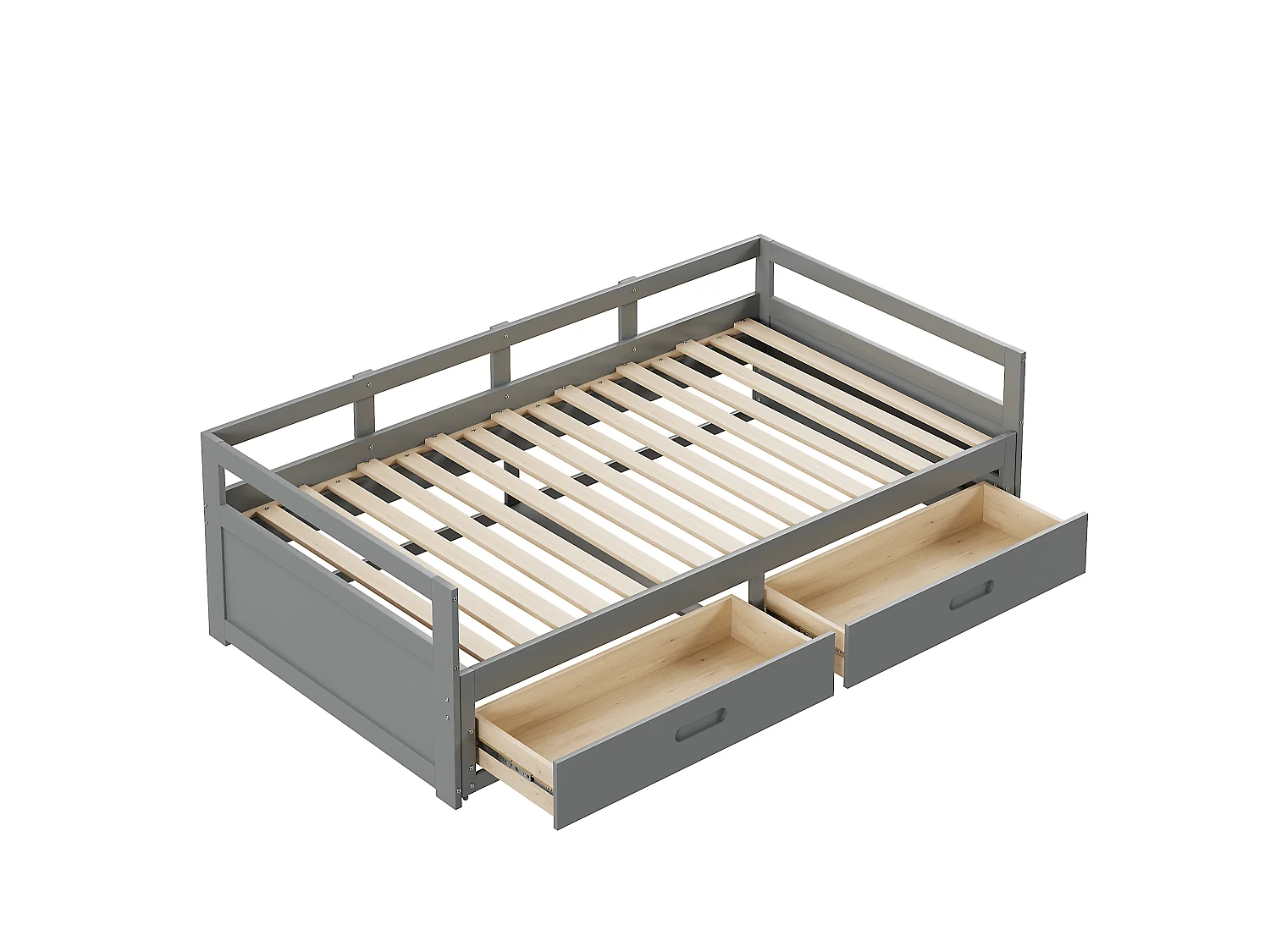 Lit banquette 90/180x200 cm avec lit gigogne - avec 2 tiroirs - gris - sans matelas