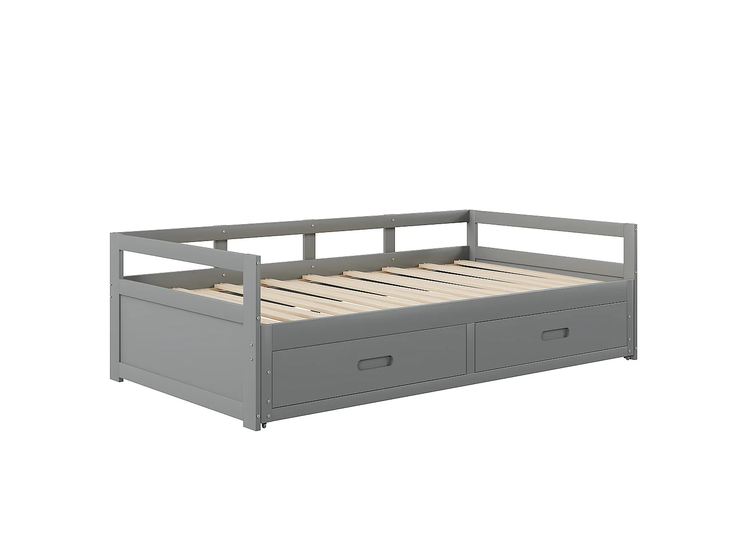 Lit banquette 90/180x200 cm avec lit gigogne - avec 2 tiroirs - gris - sans matelas