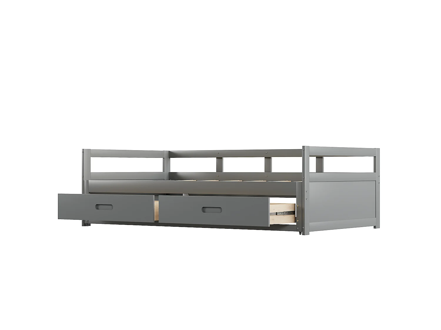 Lit banquette 90/180x200 cm avec lit gigogne - avec 2 tiroirs - gris - sans matelas
