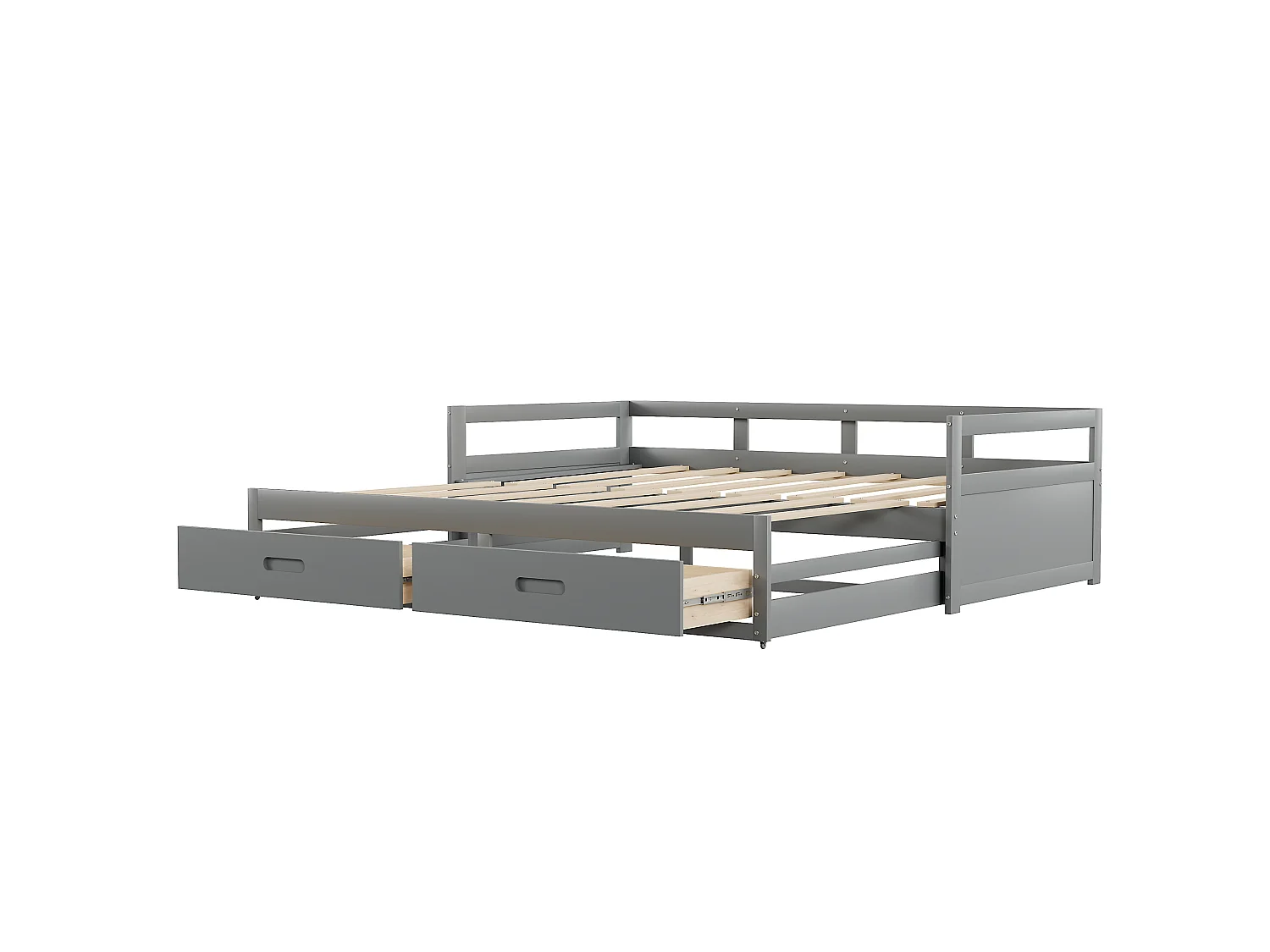 Lit banquette 90/180x200 cm avec lit gigogne - avec 2 tiroirs - gris - sans matelas