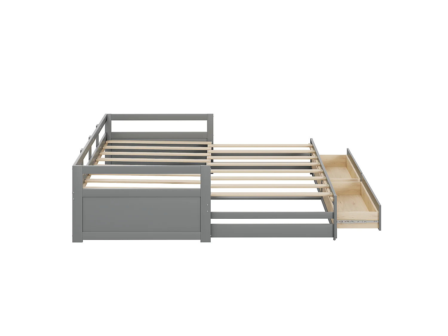 Lit banquette 90/180x200 cm avec lit gigogne - avec 2 tiroirs - gris - sans matelas