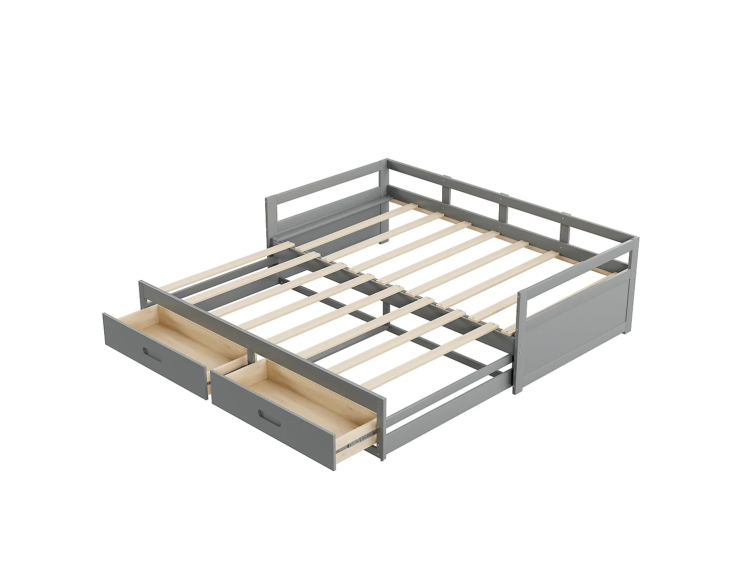 Lit banquette 90/180x200 cm avec lit gigogne - avec 2 tiroirs - gris - sans matelas