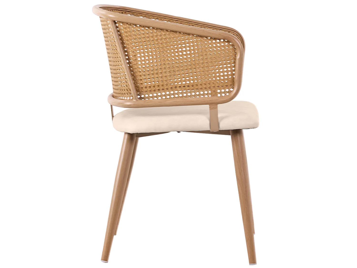 Juego de 2 sillas de comedor en ratán y similicuir, patas metálicas efecto madera – natural y beige
