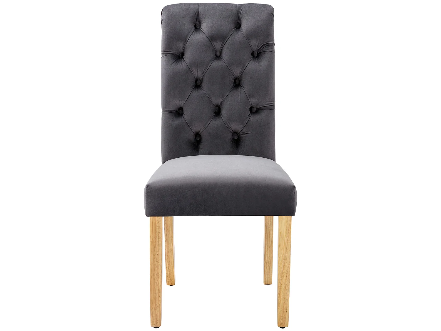 Juego de 2 sillas de terciopelo con respaldo acolchado, patas de roble - gris - para salón y comedor