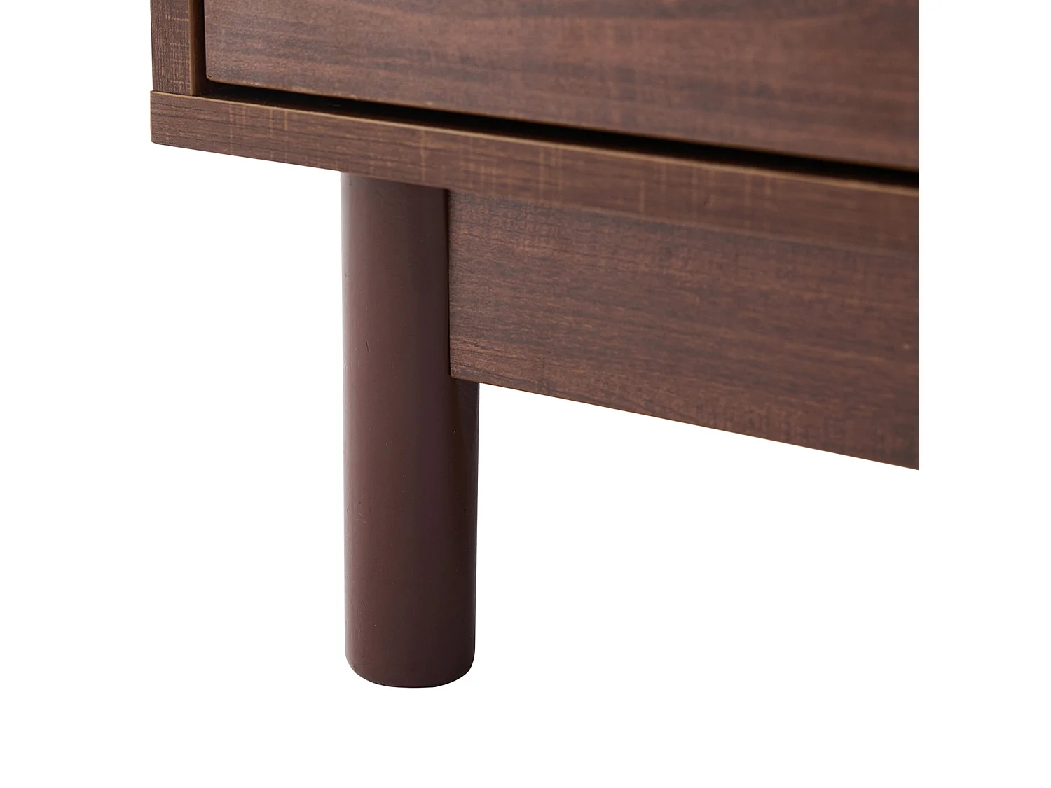 Meuble tv marron 180x35x44 cm avec 2 portes en rotin, 4 tiroirs, passe-câbles et charnières hydrauliques