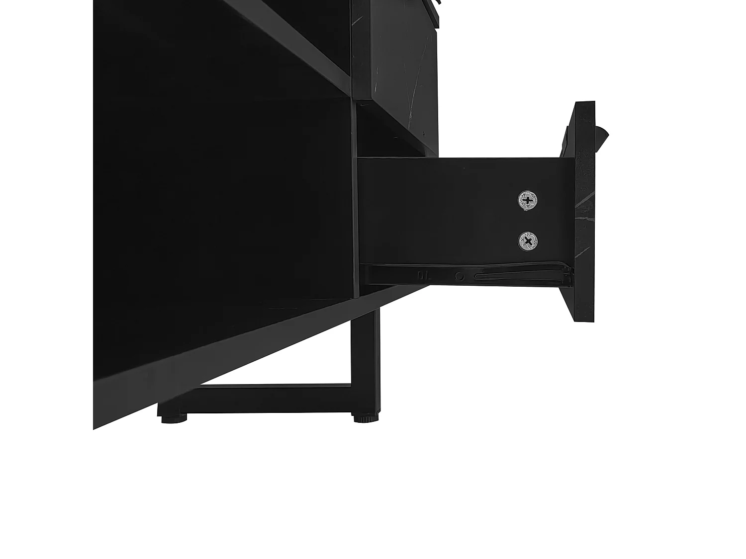 Szafka RTV czarna efekt marmur 200x38x50 cm z led wielokolorowym, 2 drzwiami, 2 szufladami i 2 wnękami