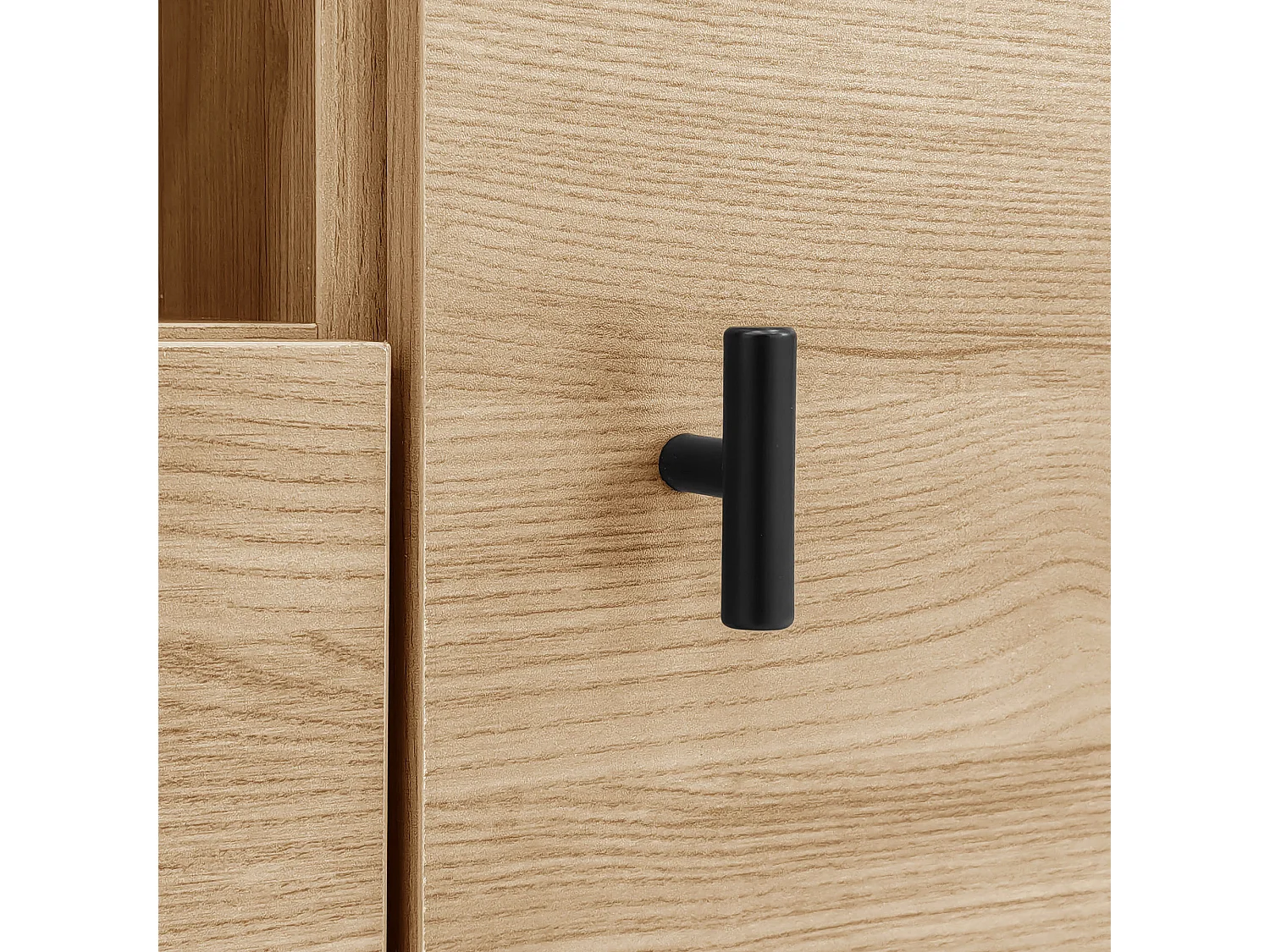 Zwart en houten tv-meubel 170x40x50,5 cm met 2 deuren, 1 vak, 1 lade en plastic poten