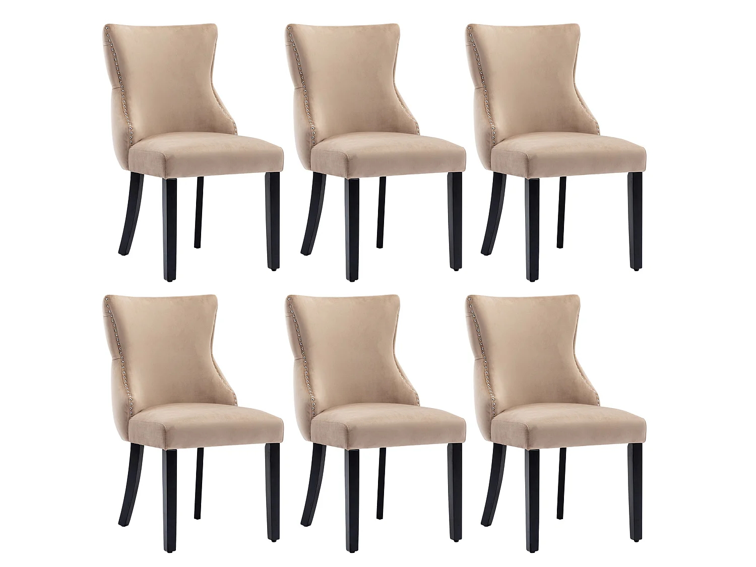 Set di 6 sedie da pranzo in velluto con schienale imbottito e legno massello – beige