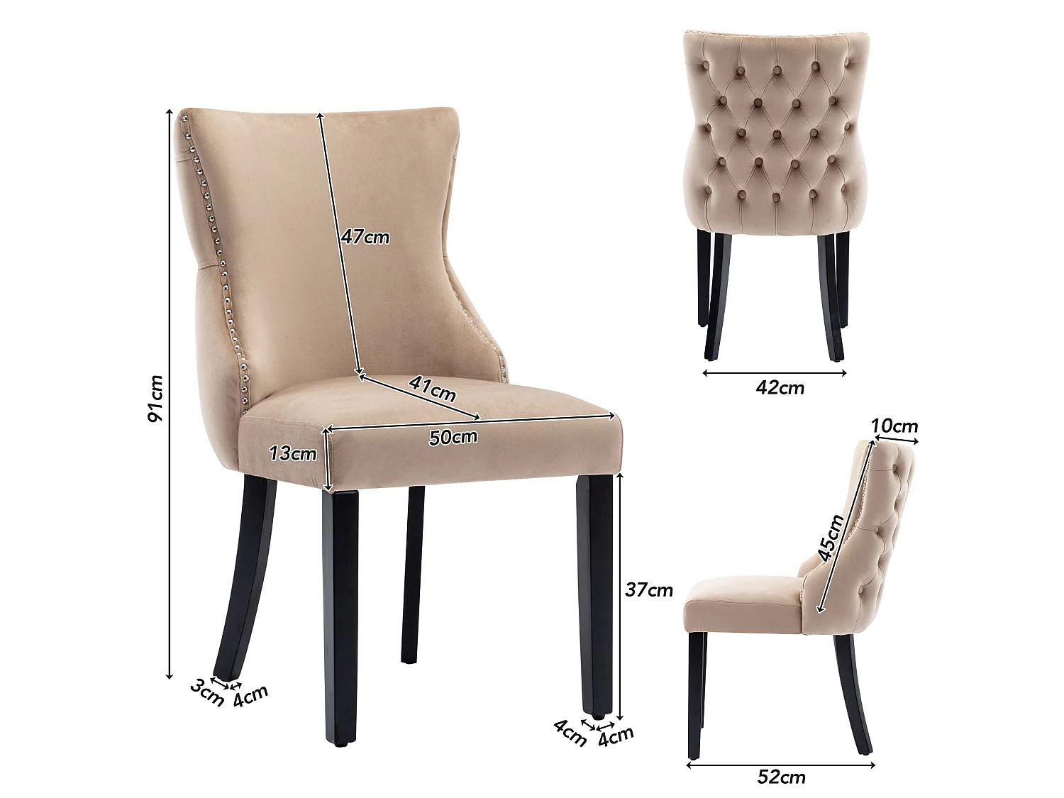 Set di 6 sedie da pranzo in velluto con schienale imbottito e legno massello – beige