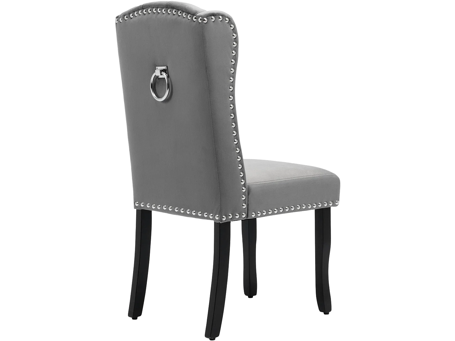 Set di 4 sedie da pranzo in velluto con gambe in rovere, bottoni e borchie argentate - grigio