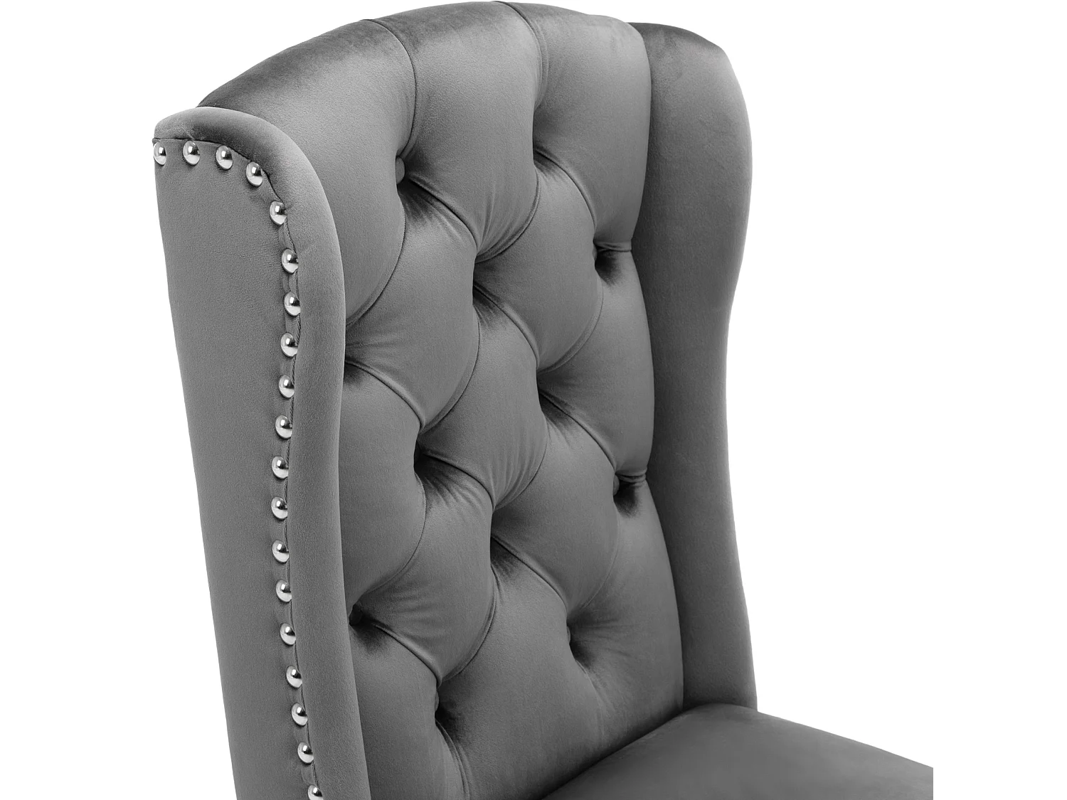 Set di 4 sedie da pranzo in velluto con gambe in rovere, bottoni e borchie argentate - grigio