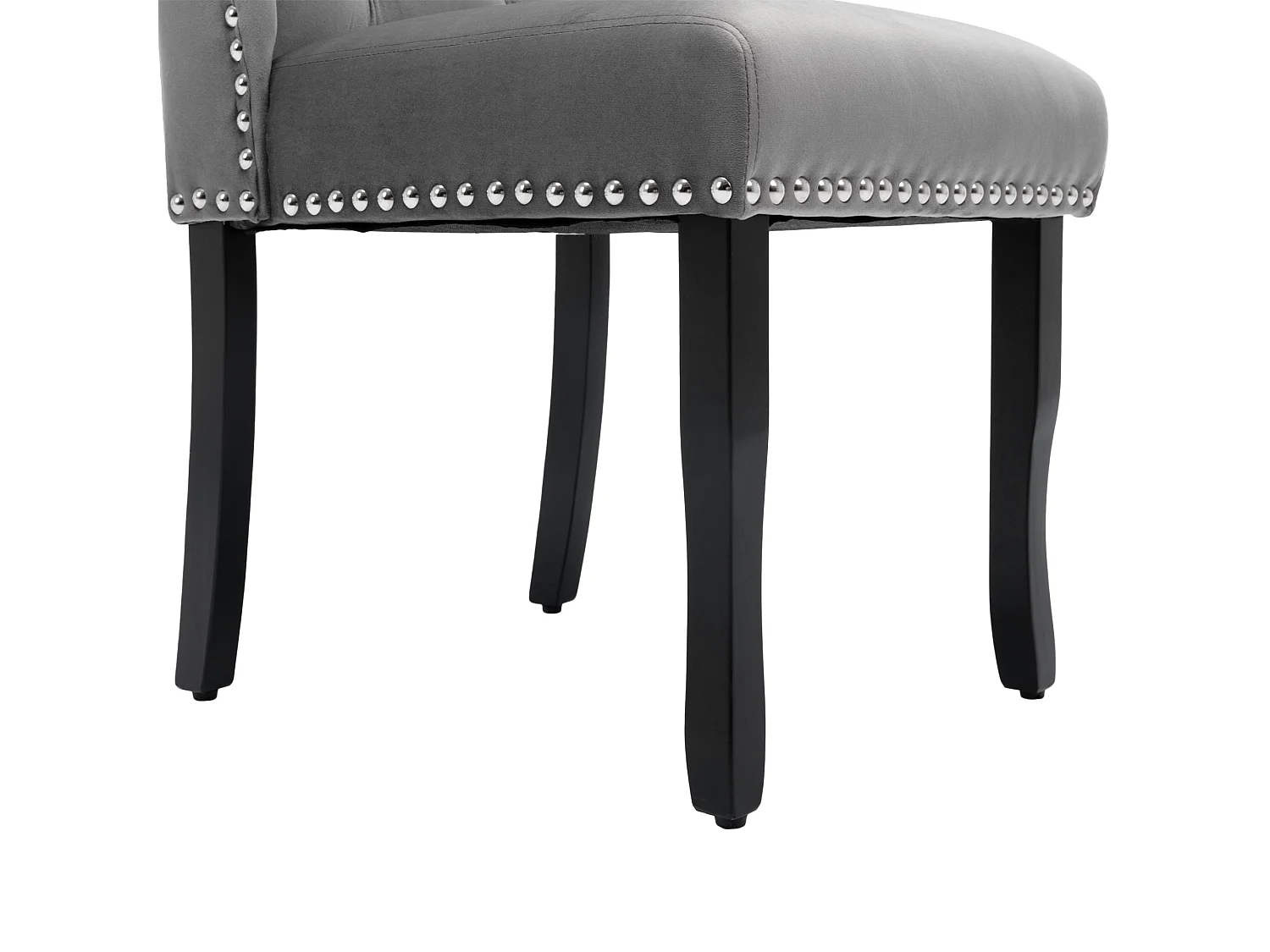 Set di 4 sedie da pranzo in velluto con gambe in rovere, bottoni e borchie argentate - grigio