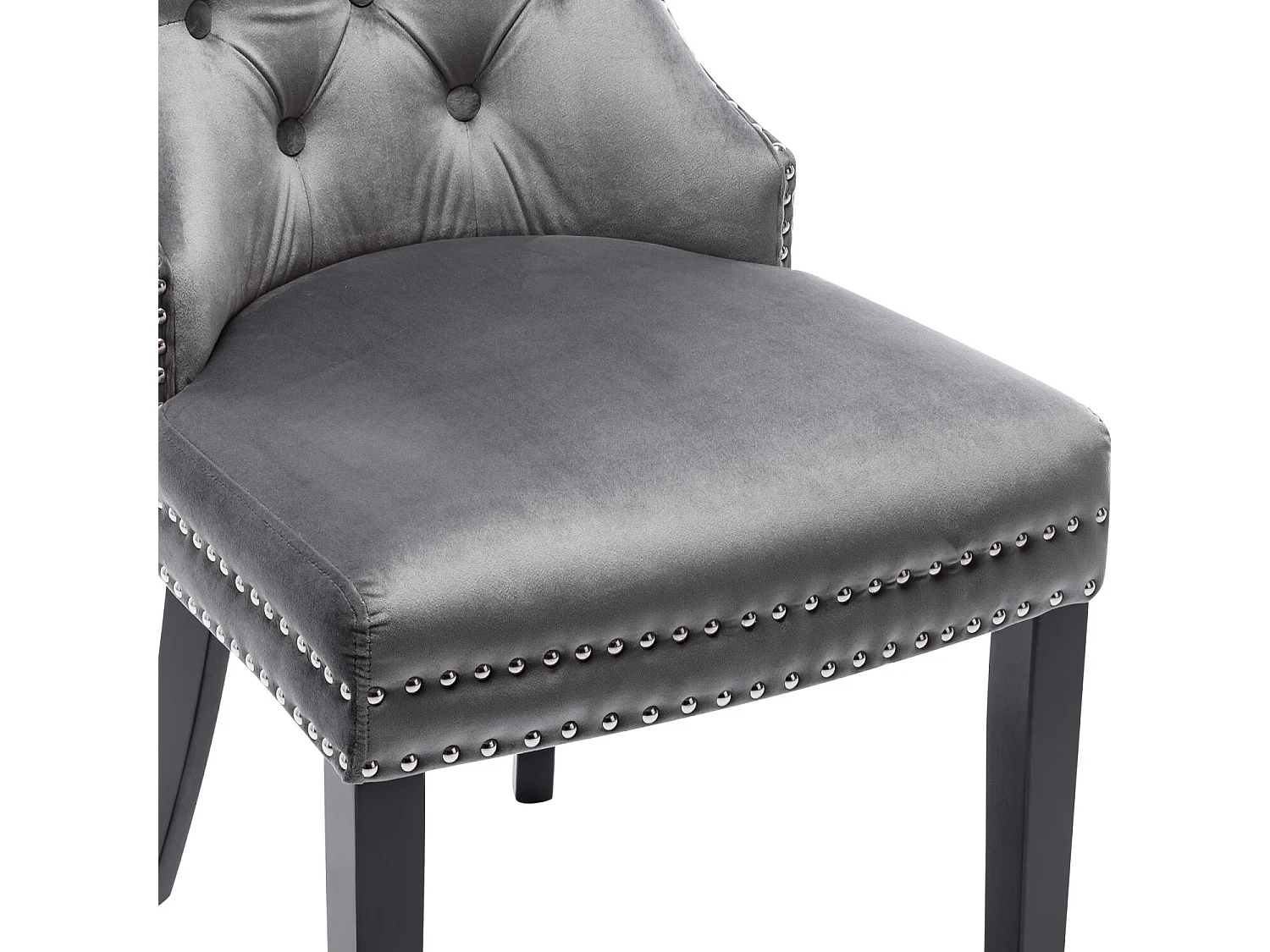 Juego de 6 sillas de comedor de terciopelo, decoración con remaches, estructura de madera – gris