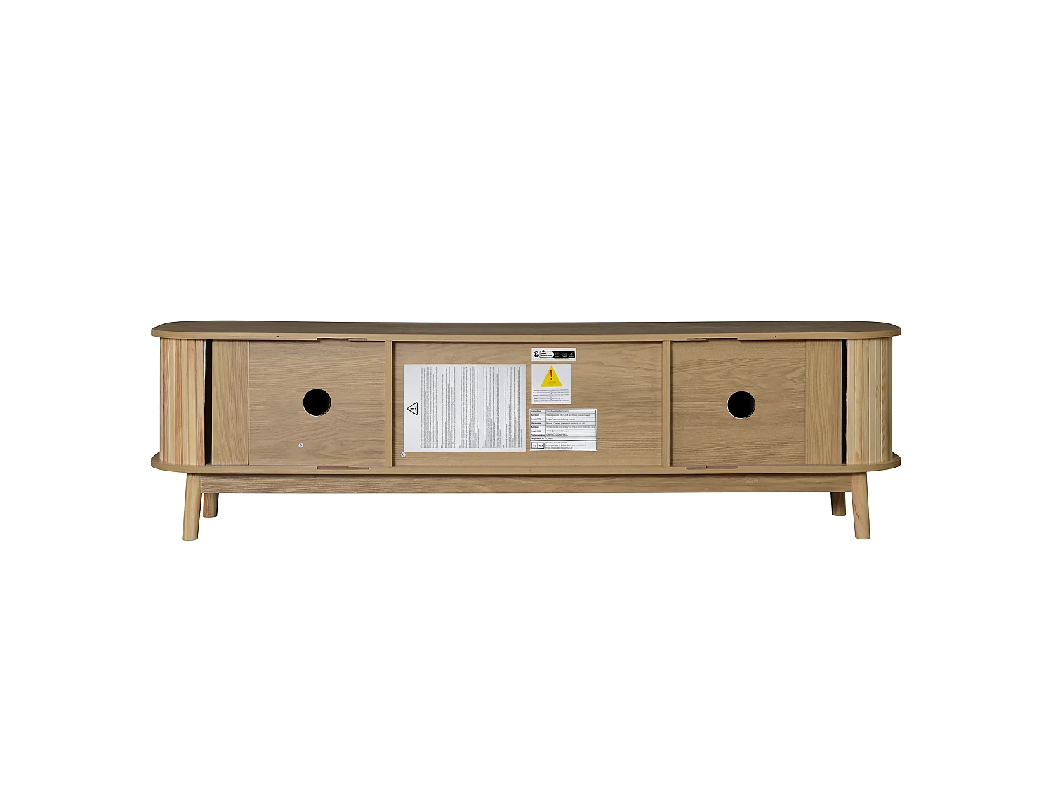Natuurlijk tv-meubel 170x39,5x46 cm met deuren, rattan laden, schuifdeur en houten poten