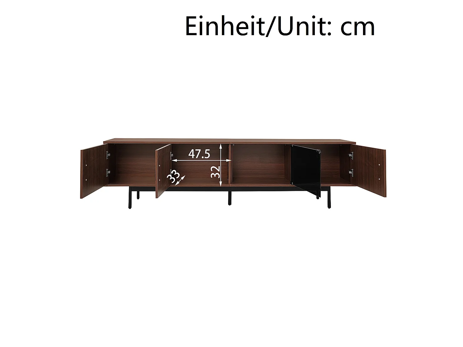Szafka RTV czarna i orzech 200x35x53 cm z taśmą LED, metalową konstrukcją i geometrycznymi motywami