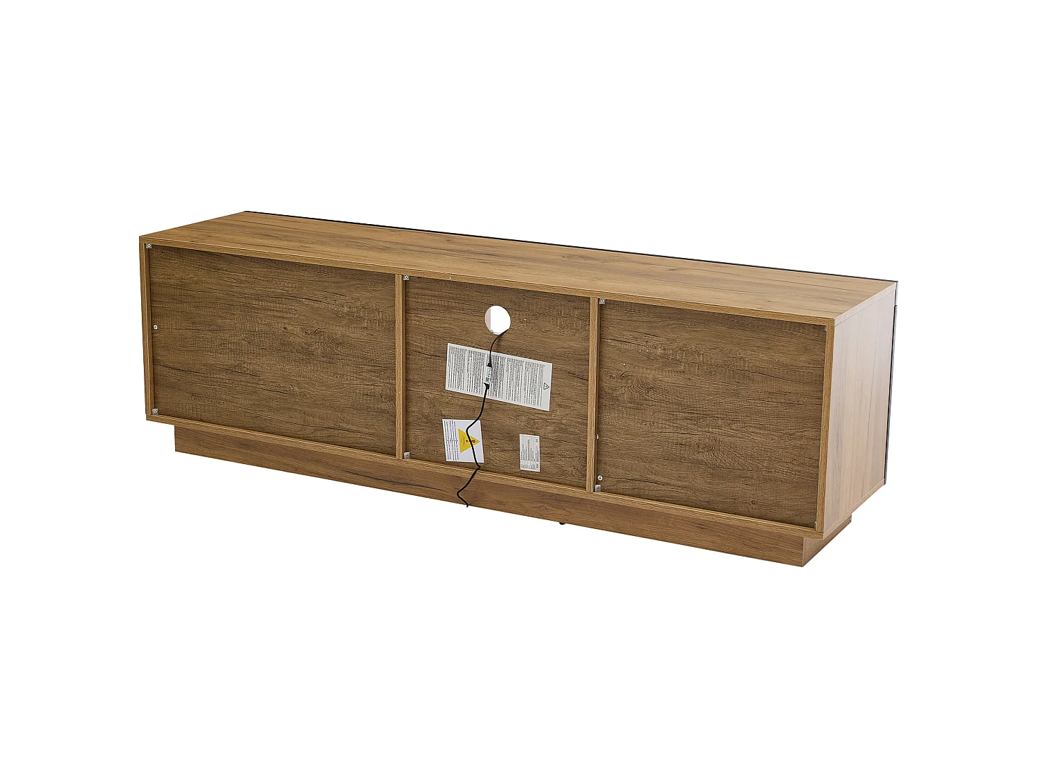 Mobile TV nero e rovere 160x40x50 cm con led, 1 cassetto, 1 armadio e ripiani in vetro
