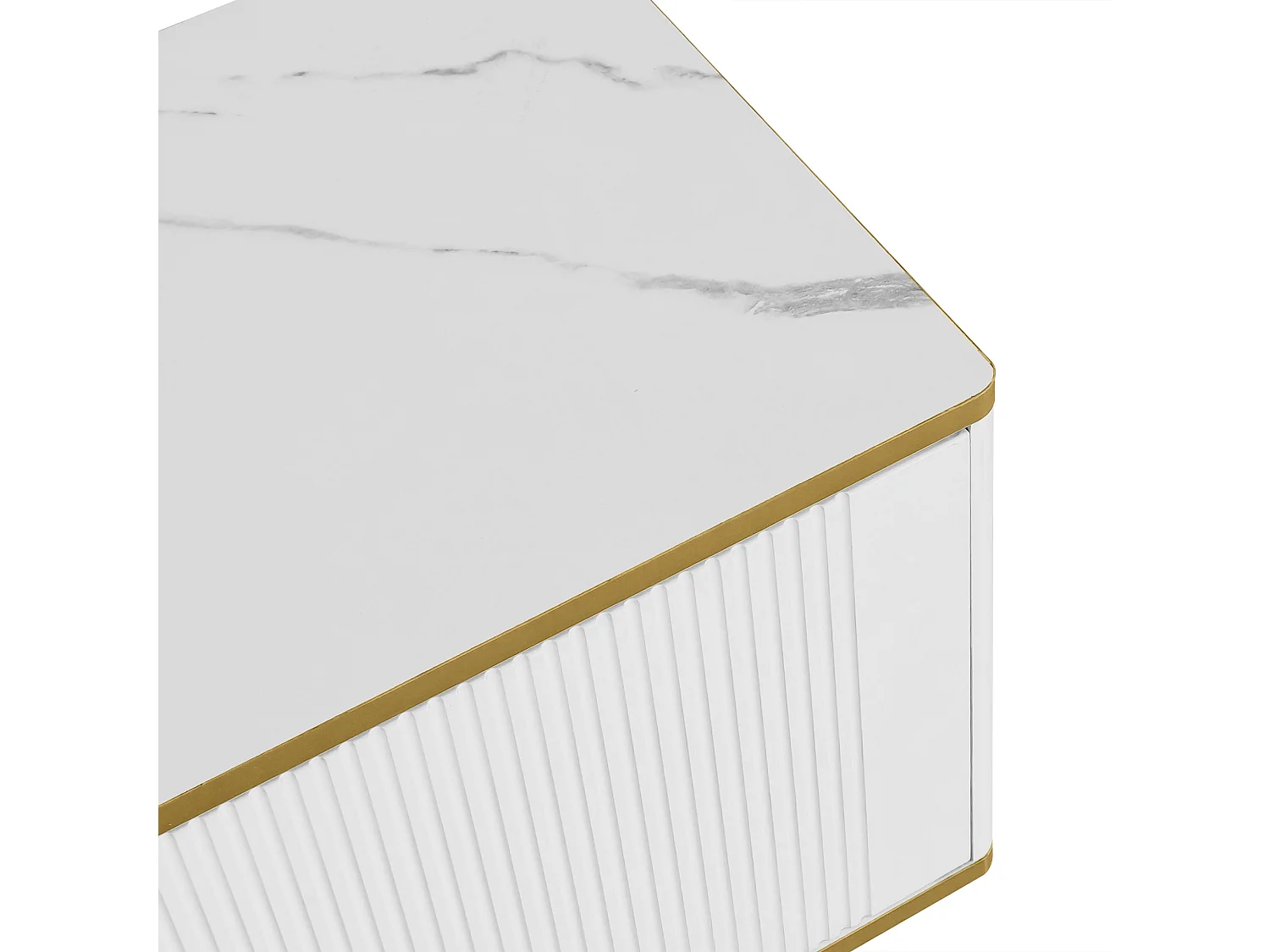 Szafka RTV biało-złota 175x40x45 cm z 2 szufladami i 2 rzeźbionymi drzwiami