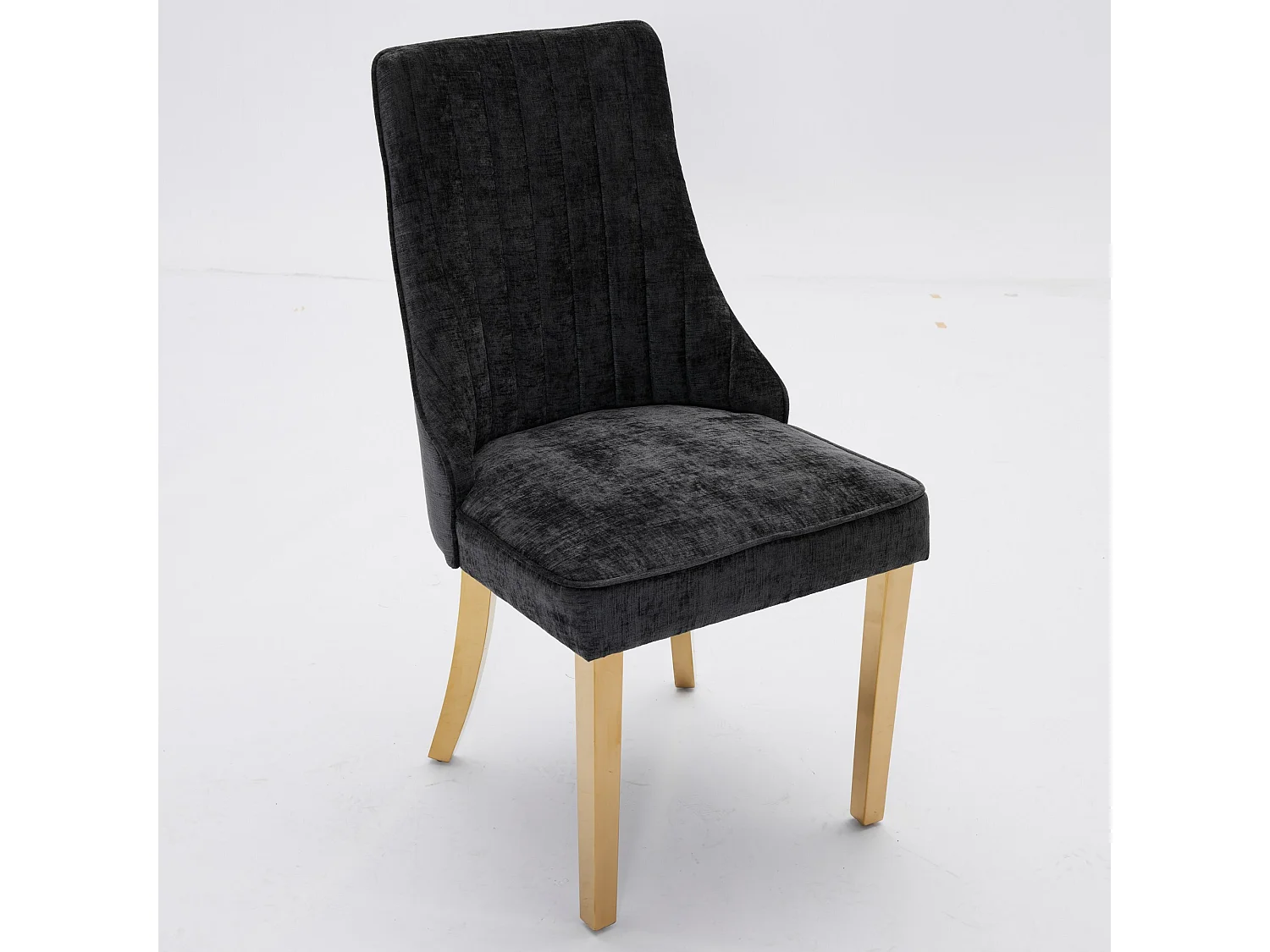Lot de 2 chaises de salle à manger rembourrées en chenille avec dossier haut et pieds plaqués acier doré, noir