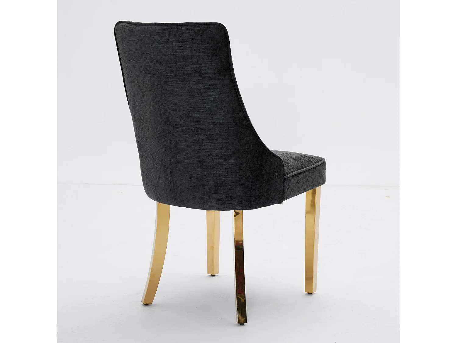 Lot de 2 chaises de salle à manger rembourrées en chenille avec dossier haut et pieds plaqués acier doré, noir