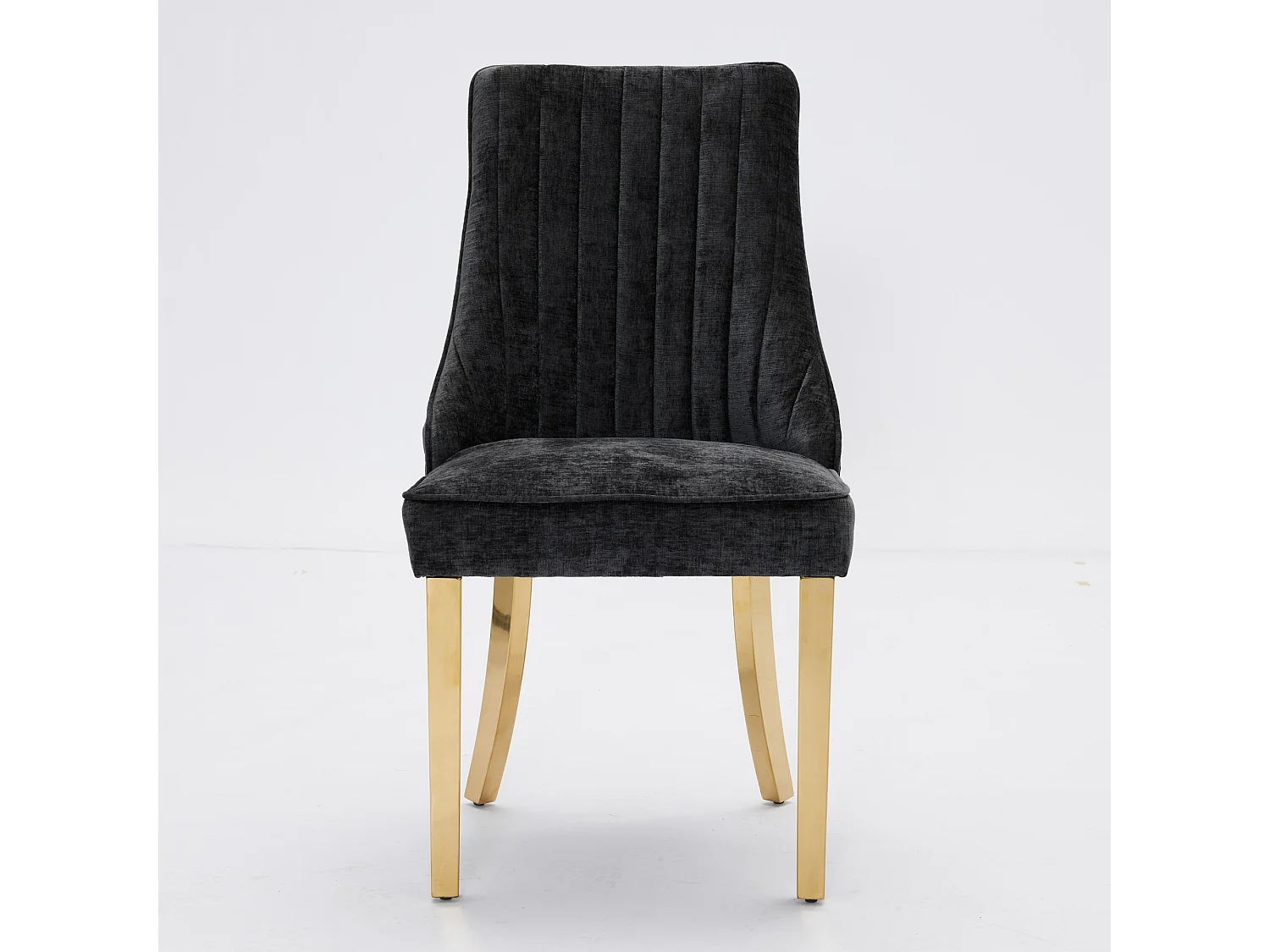 Lot de 2 chaises de salle à manger rembourrées en chenille avec dossier haut et pieds plaqués acier doré, noir