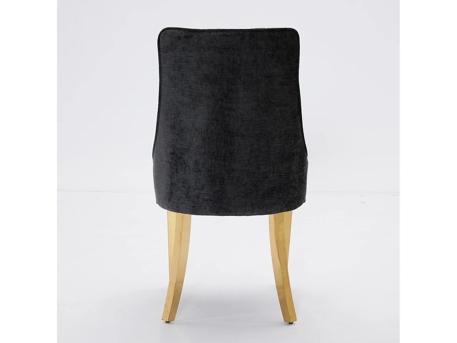 Lot de 2 chaises de salle à manger rembourrées en chenille avec dossier haut et pieds plaqués acier doré, noir