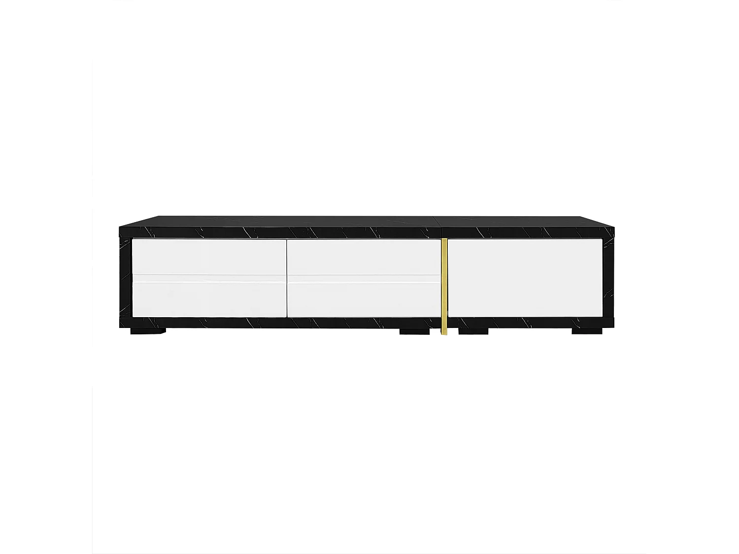 Szafka RTV biała i czarna efekt marmur 140-260x40x30 cm obrotowa i rozsuwana, duży schowek