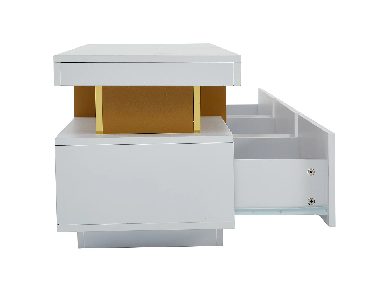 Szafka RTV biała 200x40x42 cm z blatem imitującym marmur, 3 szufladami i przepustem, max obciążenie 30 kg