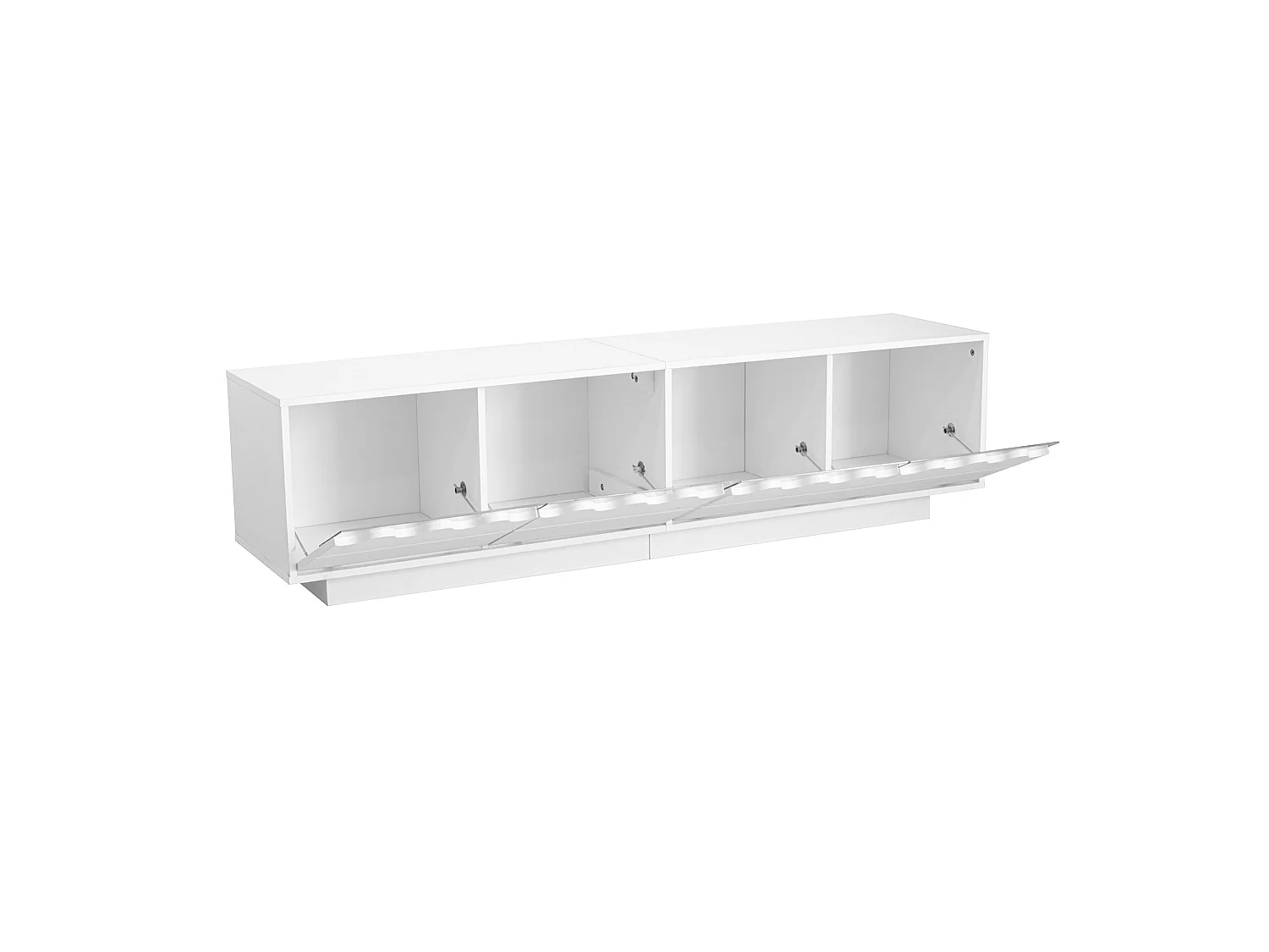 Szafka RTV biała 170x40x45 cm z 4 drzwiami, falowanym designem i półkami ze szkła hartowanego