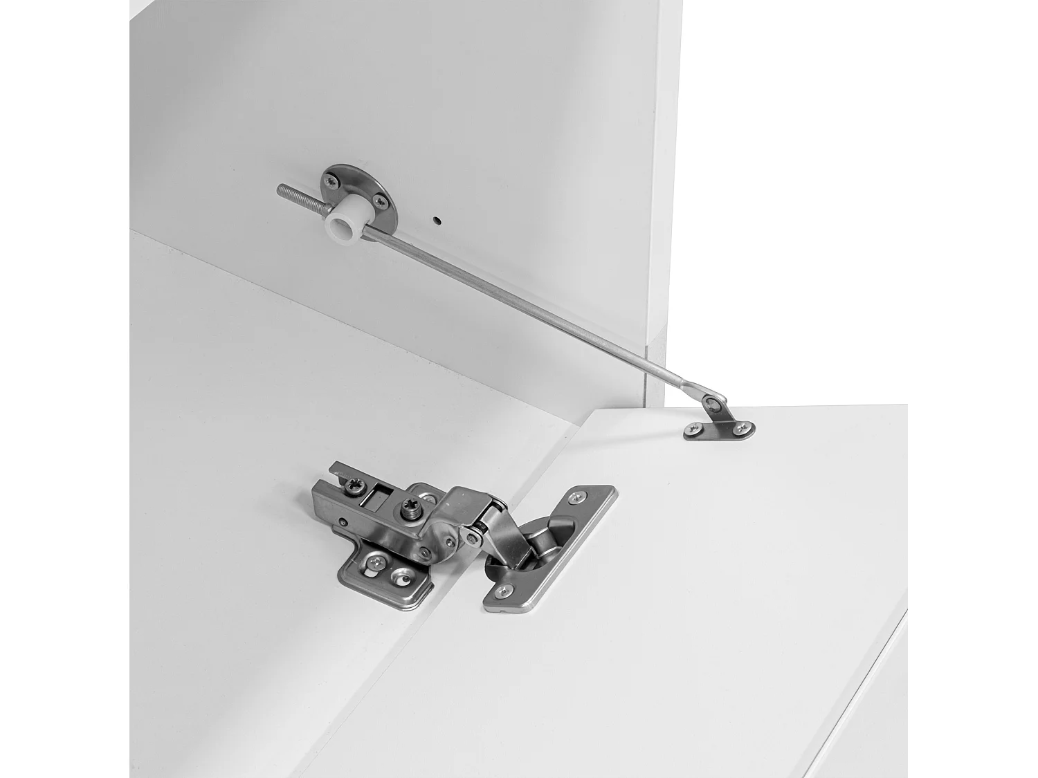 Szafka RTV biała 170x40x45 cm z 4 drzwiami, falowanym designem i półkami ze szkła hartowanego