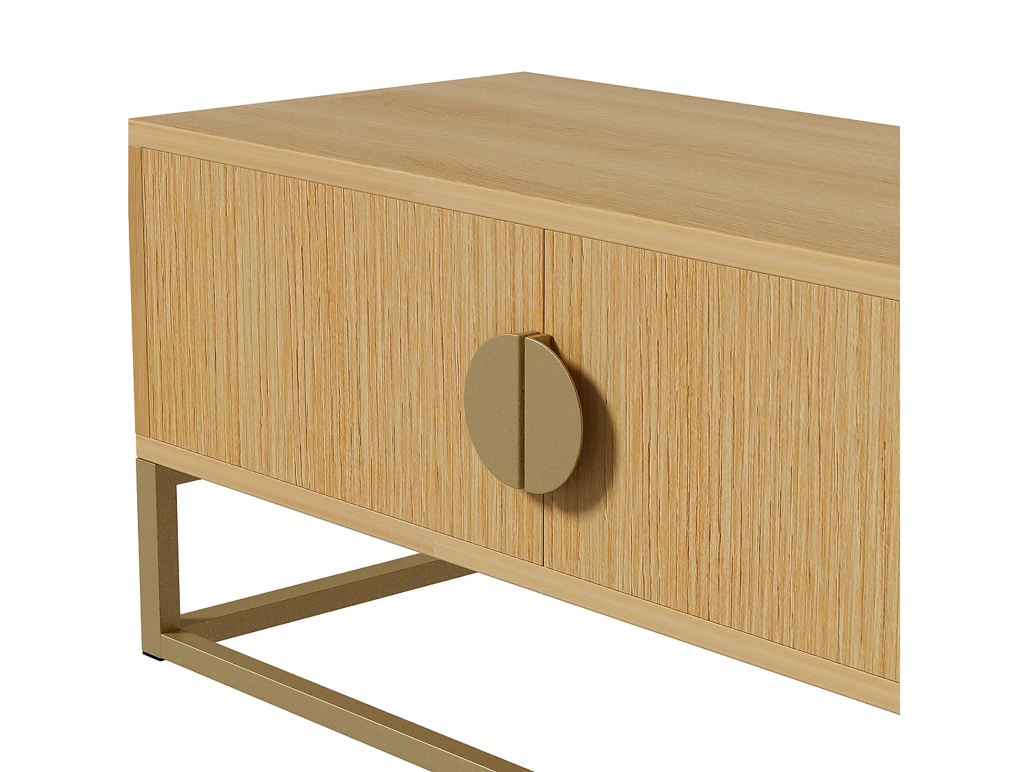 Houtkleur tv-meubel 180x40x40 cm met 4 deuren, halfronde handgrepen en soft-close scharnieren