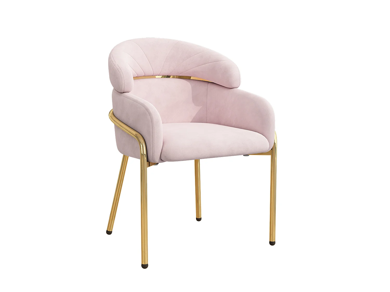 Chaise de salle à manger en velours au style luxe léger avec pieds en métal - rose