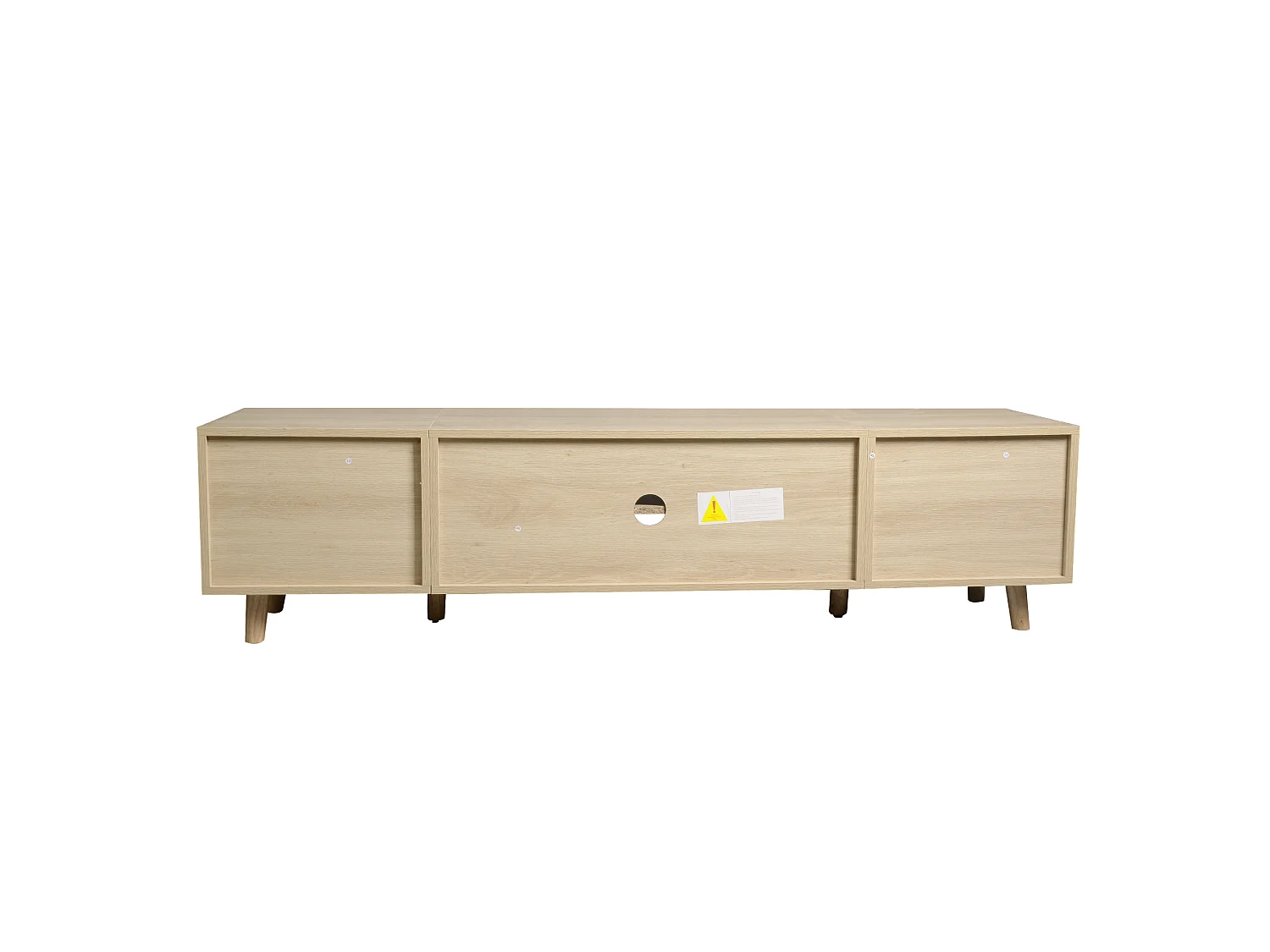 Eiken tv-meubel 160x39x40,5 cm met 2 rotting laden, 1 deur, kabeldoorvoer en 6 poten
