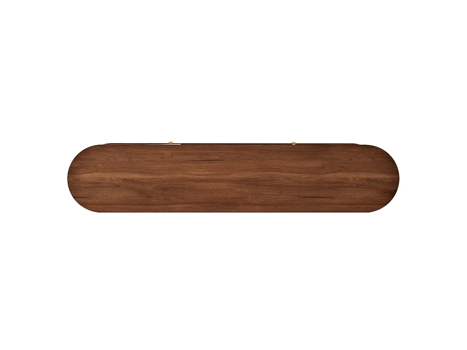Meuble tv noyer 175x36x51 cm avec portes arrondies, tiroirs et niche ouverte