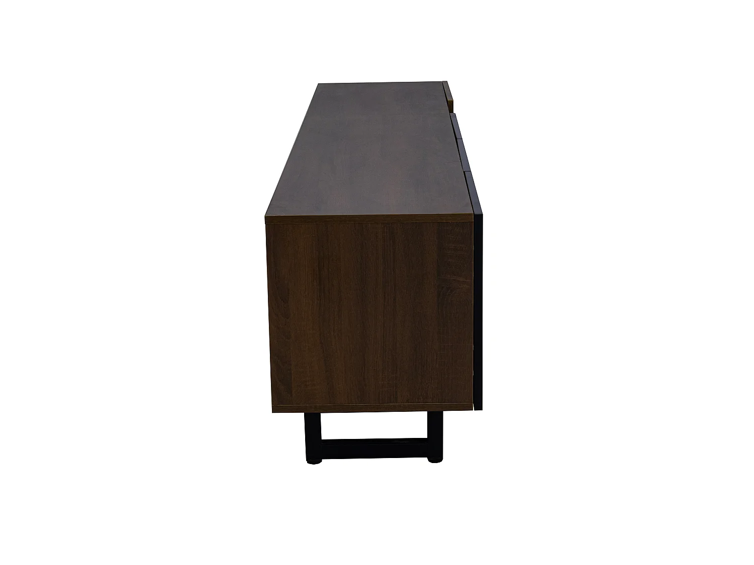 Meuble tv noir et naturel 180x38x50 cm avec portes brillantes sans poignées et cadre métal