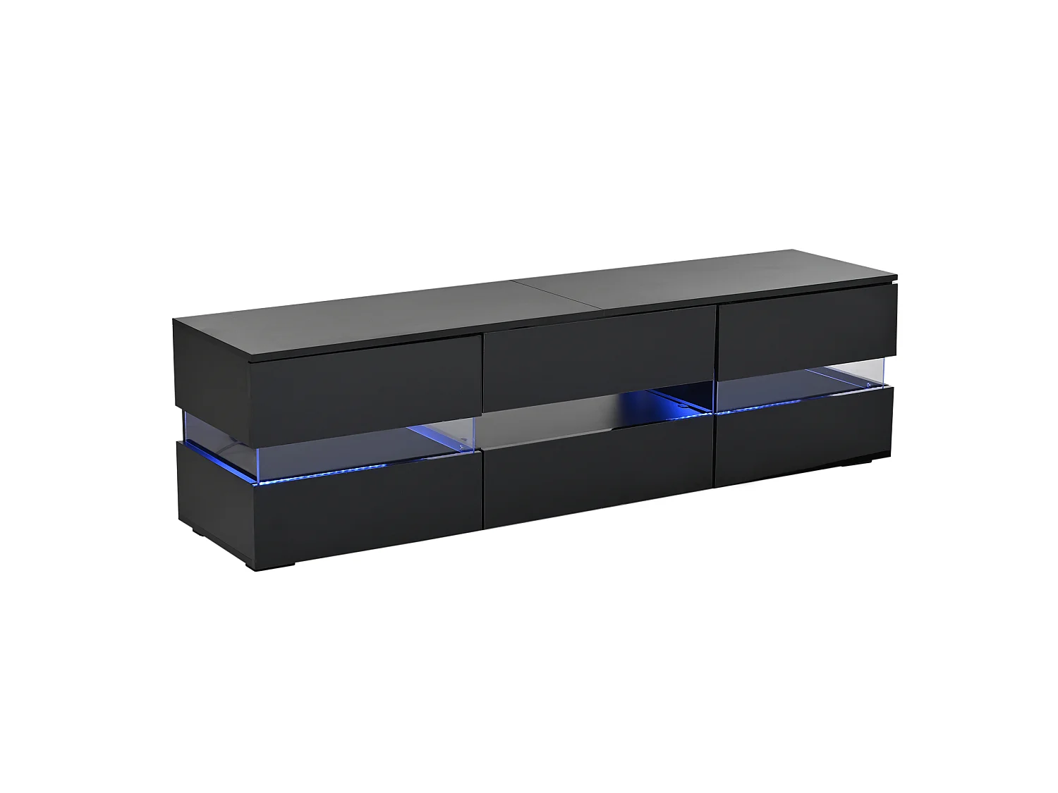 Szafka RTV czarna 160x39x45 cm z led, 2 drzwiami, 1 szufladą, otwartą wnęką i połyskującym frontem