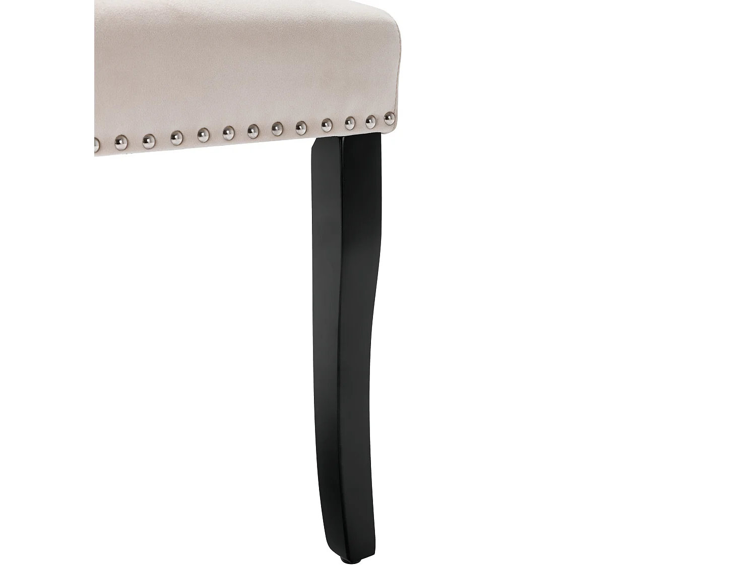 Lot de 2 chaises  salle à manger en velours avec pieds en chêne, boutons et clous décoratifs - beige