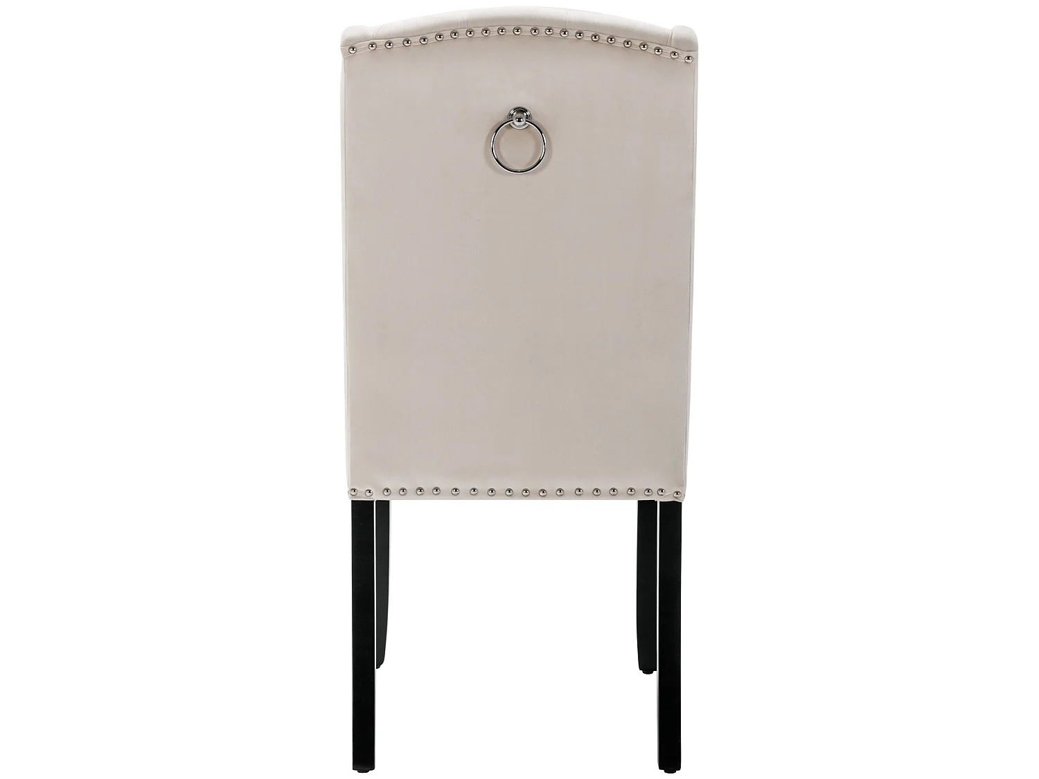 Lot de 2 chaises  salle à manger en velours avec pieds en chêne, boutons et clous décoratifs - beige