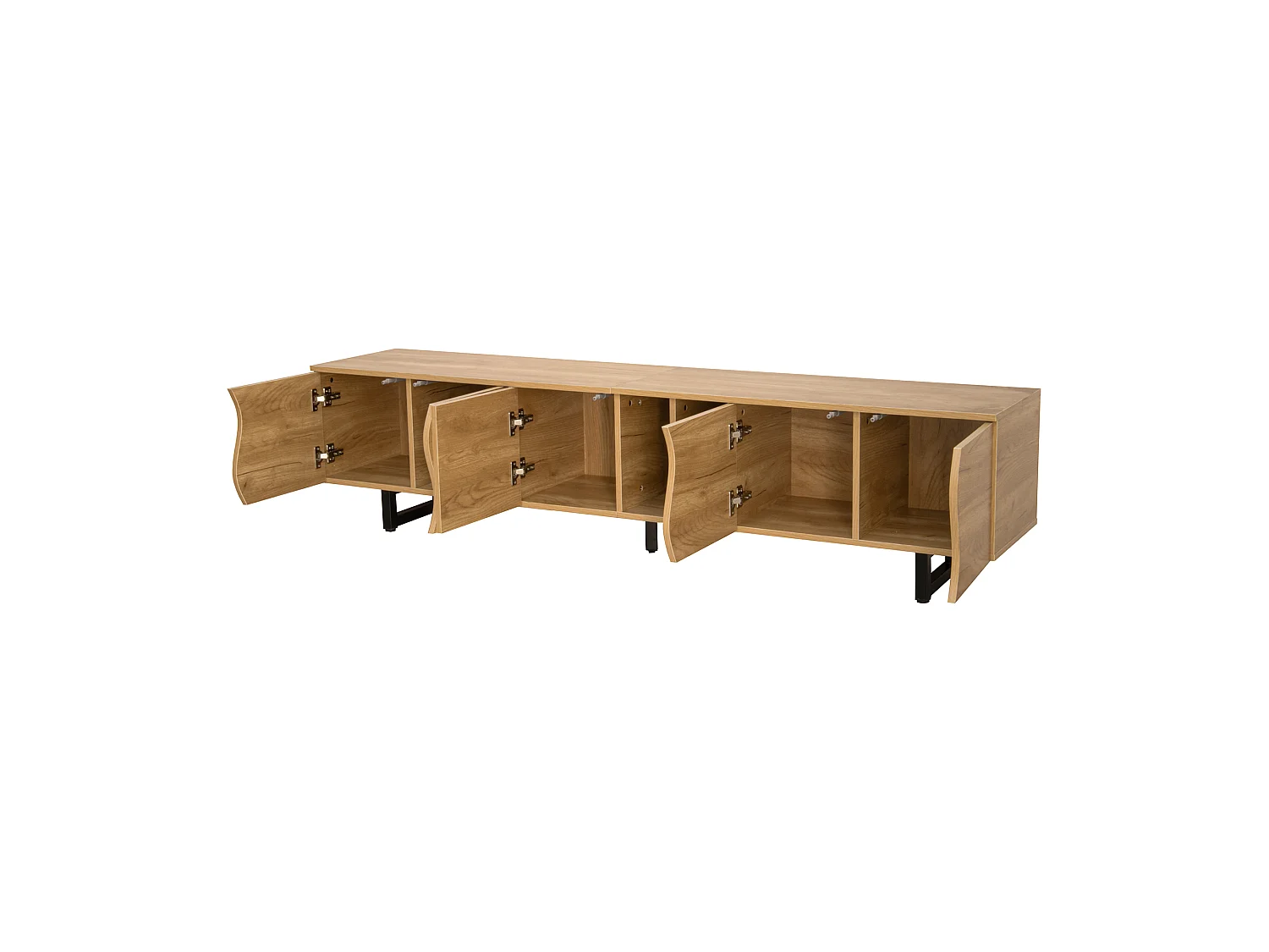 Natuurlijk tv-meubel 191x38x46,5 cm met open planken, gesloten vakken en ijzeren structuur