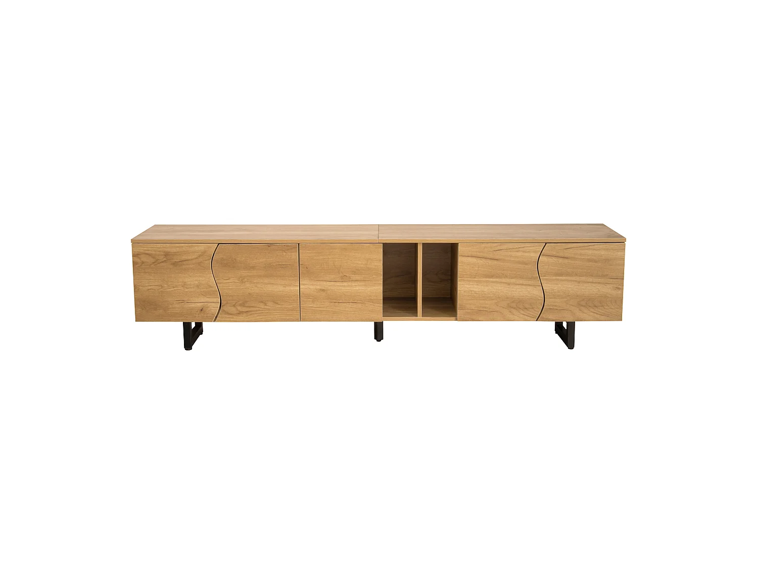 Natuurlijk tv-meubel 191x38x46,5 cm met open planken, gesloten vakken en ijzeren structuur