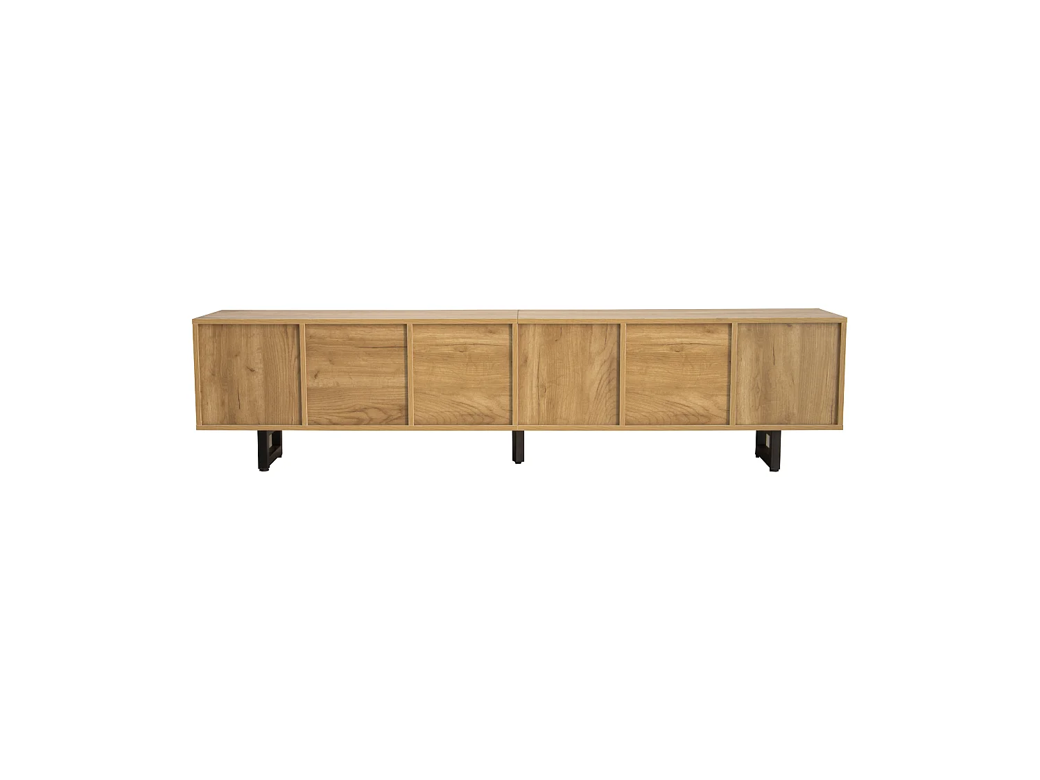 Natuurlijk tv-meubel 191x38x46,5 cm met open planken, gesloten vakken en ijzeren structuur
