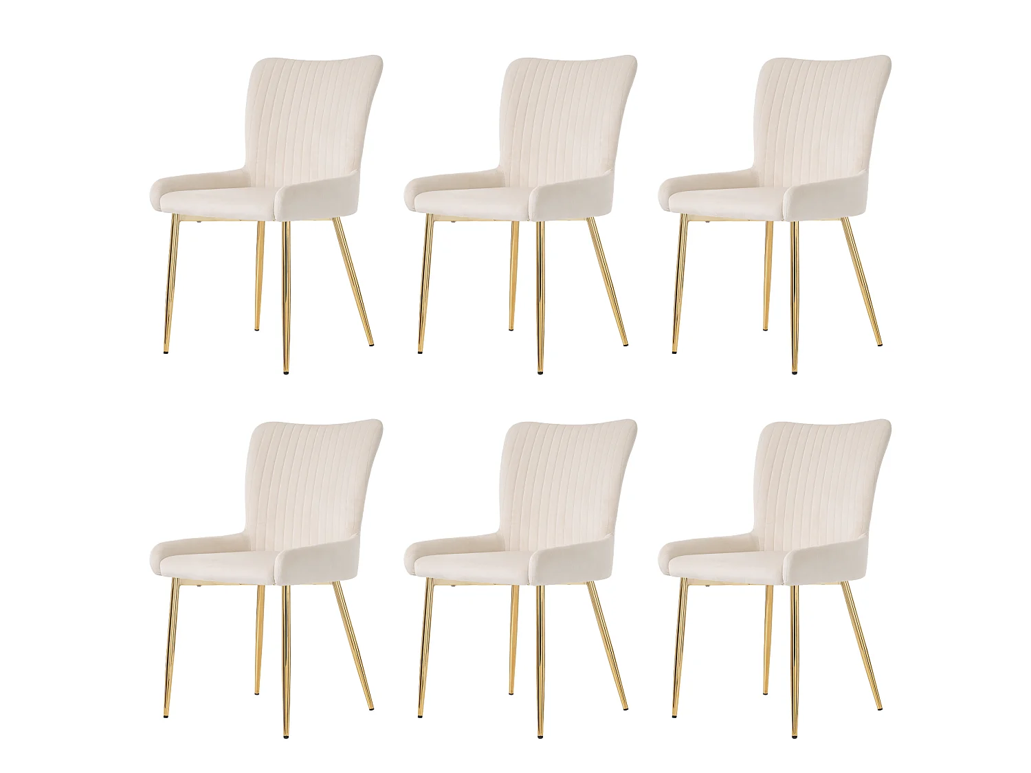 Juego de 6 sillas de comedor de terciopelo con patas de metal – beige y dorado