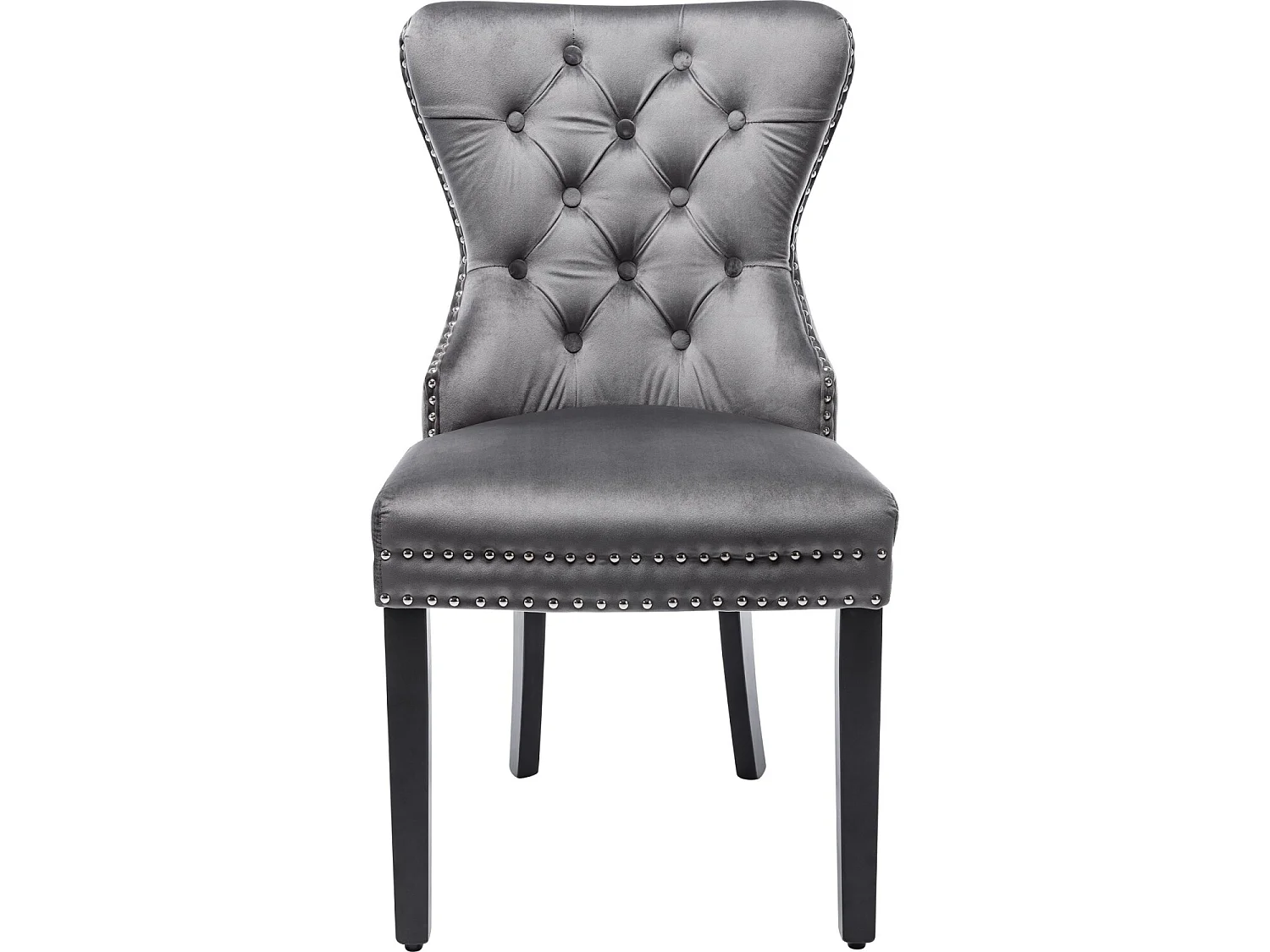 Set di 4 sedie da pranzo in velluto con decorazioni borchiate e struttura in legno – grigio – per soggiorno e sala da pranzo