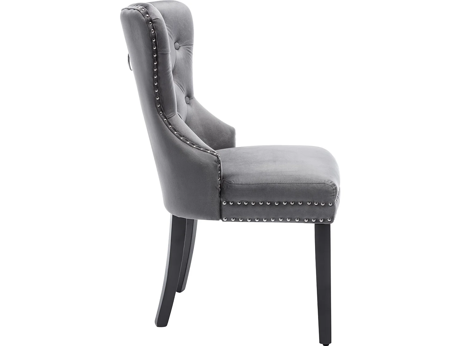 Set di 4 sedie da pranzo in velluto con decorazioni borchiate e struttura in legno – grigio – per soggiorno e sala da pranzo