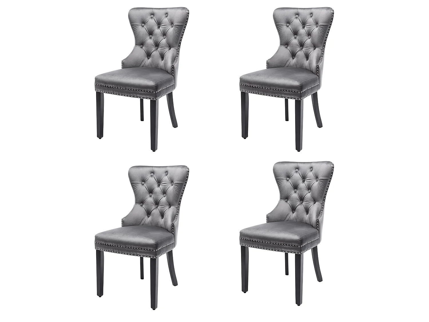 Set di 4 sedie da pranzo in velluto con decorazioni borchiate e struttura in legno – grigio – per soggiorno e sala da pranzo