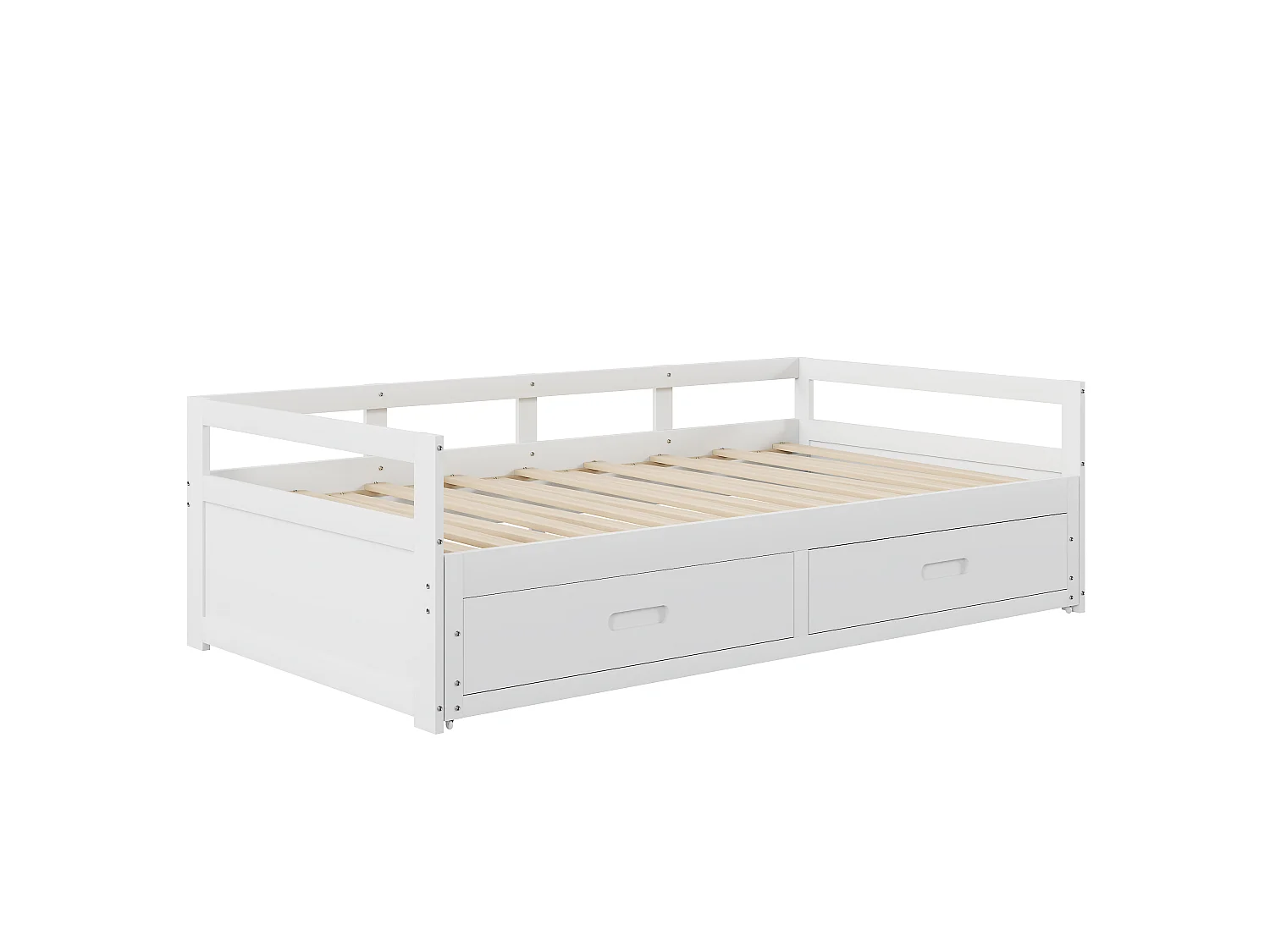 Lit banquette 90/180x200 cm avec lit gigogne - avec 2 tiroirs - blanc - sans matelas