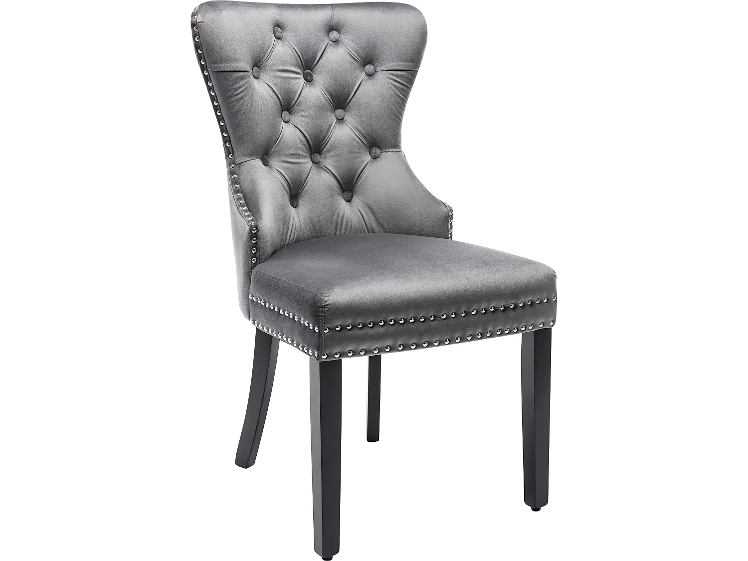 Juego de 2 sillas de comedor de terciopelo, decoración con remaches, patas de madera – gris
