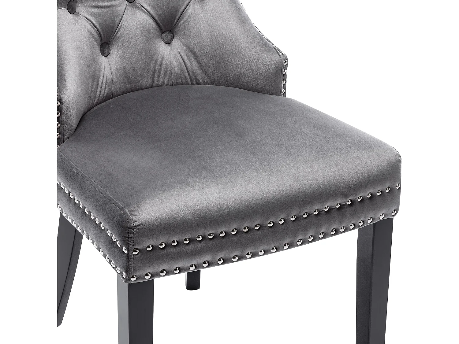Juego de 2 sillas de comedor de terciopelo, decoración con remaches, patas de madera – gris