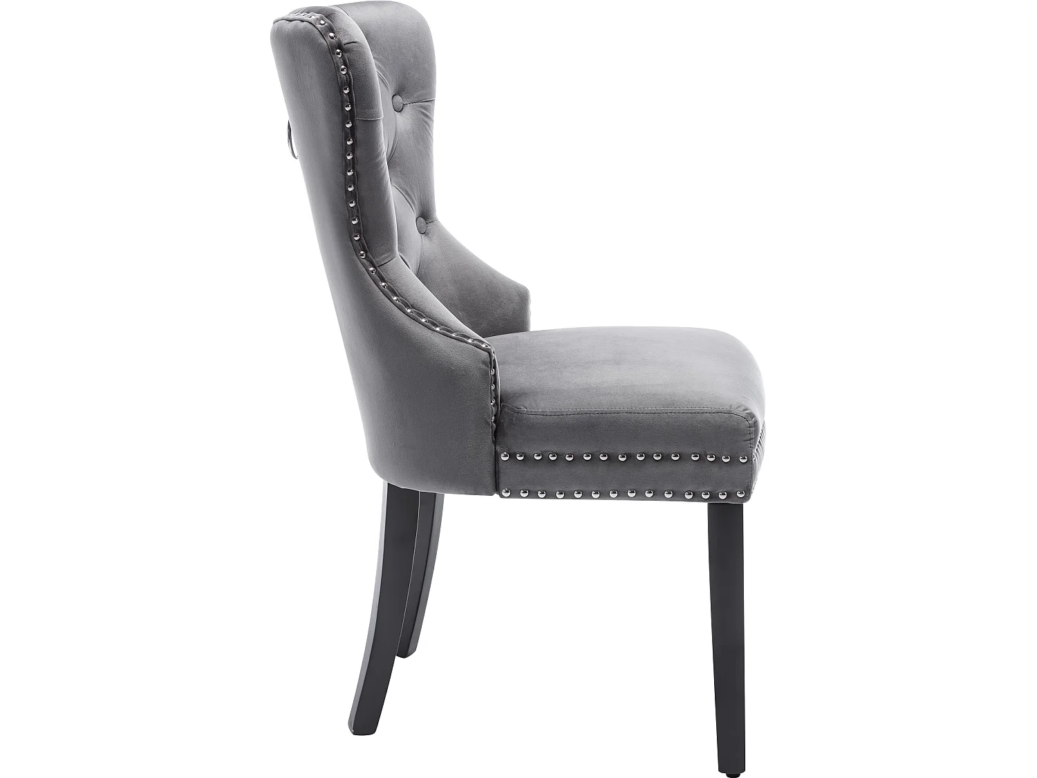 Juego de 2 sillas de comedor de terciopelo, decoración con remaches, patas de madera – gris
