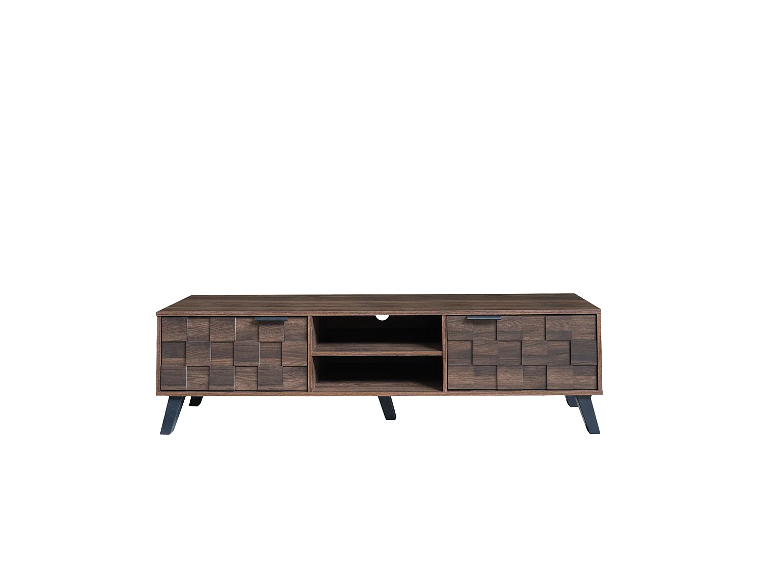 Meuble tv bois 160,5x35,5x45 cm avec 2 portes, 2 niches ouvertes et charnières à amortissement